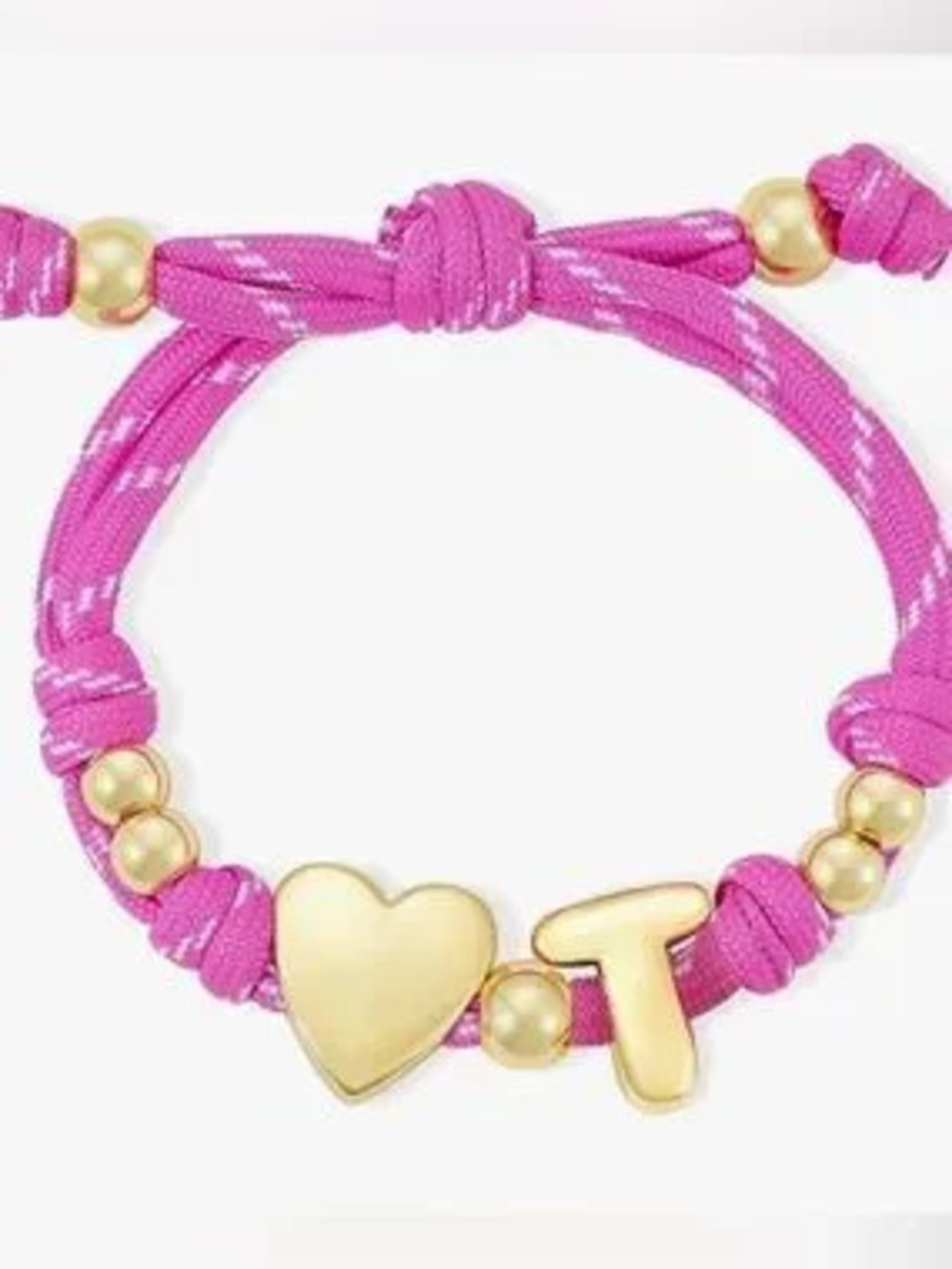 NEW 14k Gold Plated Hot Pink Heart & 'T' Gold Bead Cord Bracelet